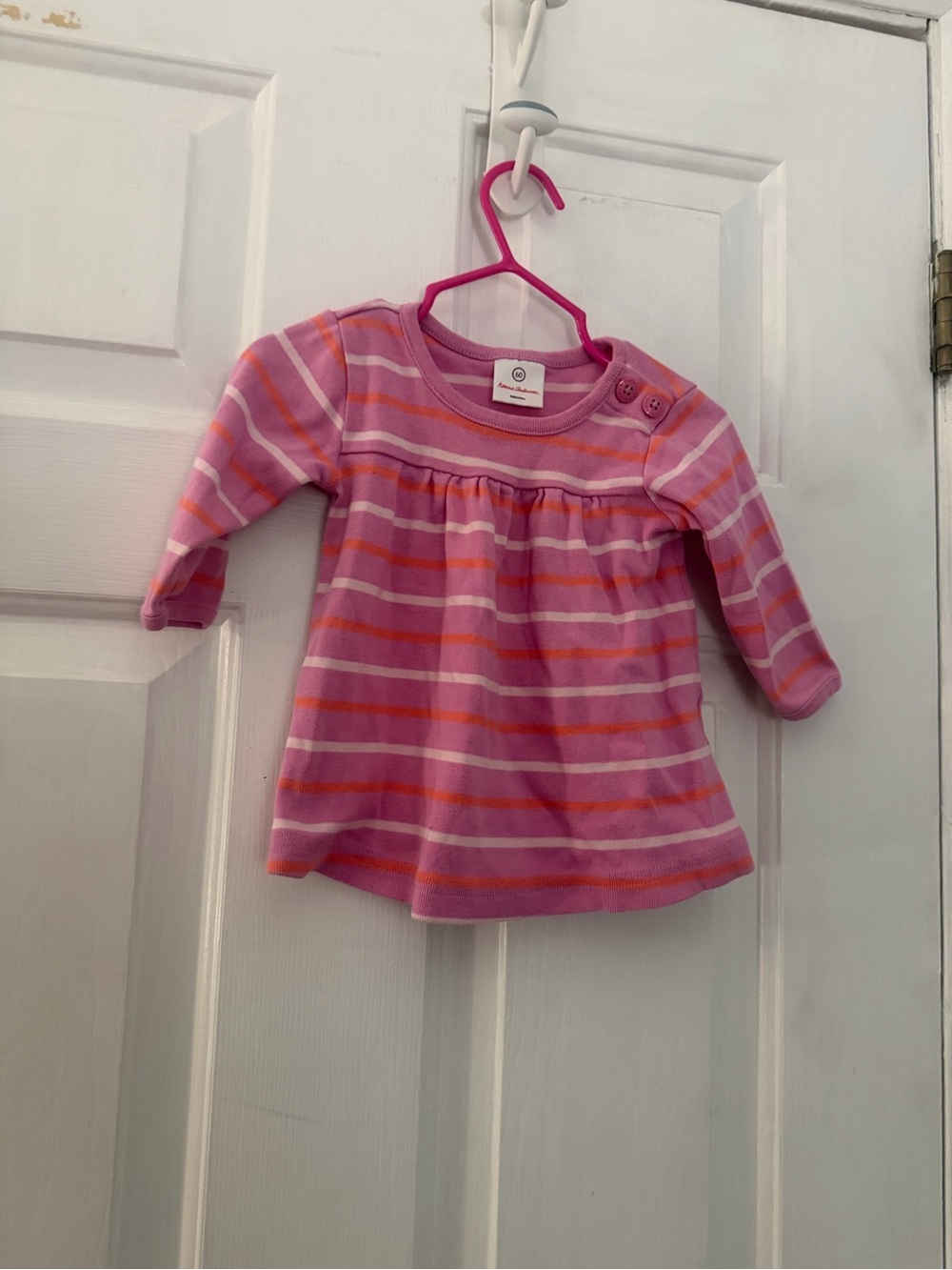 Hanna Andersson Baby Striped Long Sleeve Dress Pink Orange Size 60 3–6M